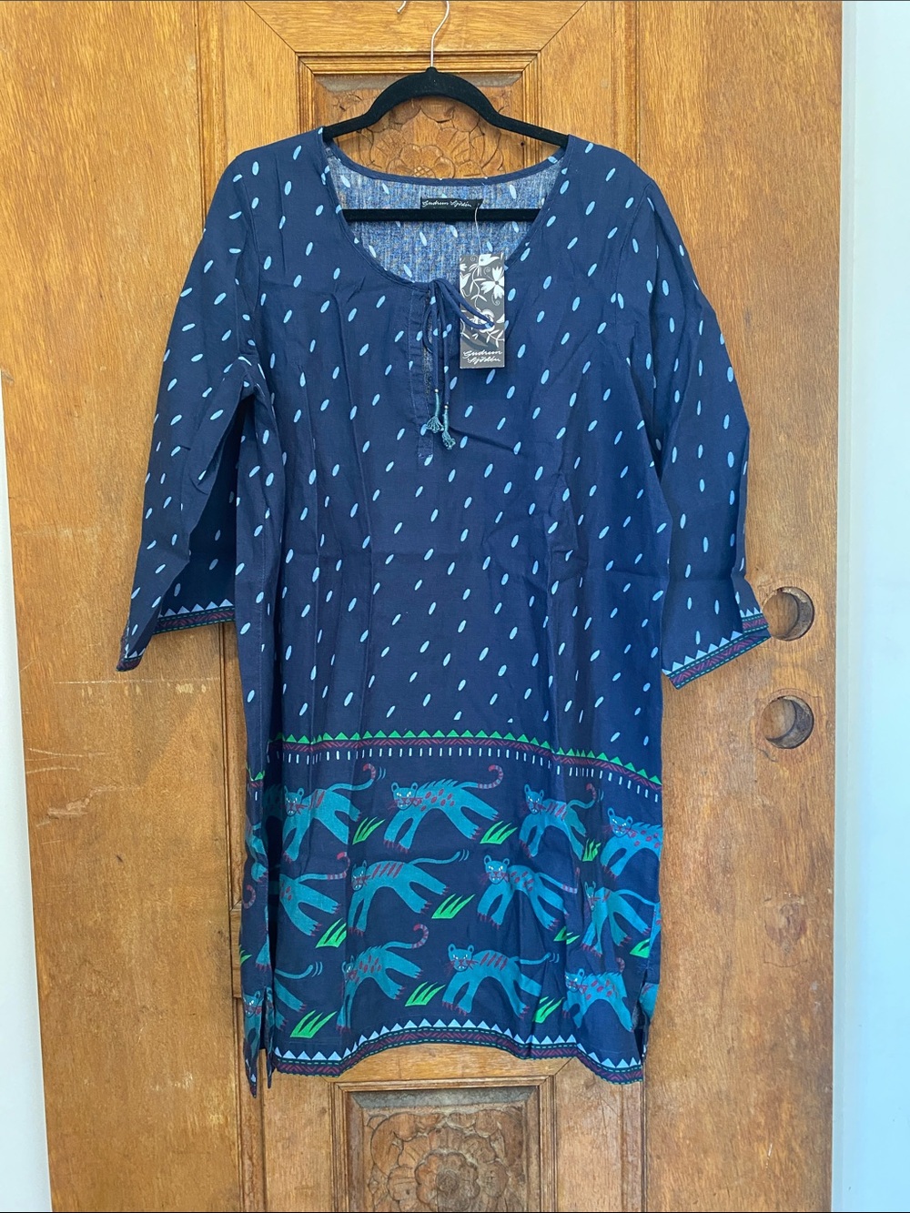NWT GUDREN SJODEN TIGER TUNIC DRESS large blue